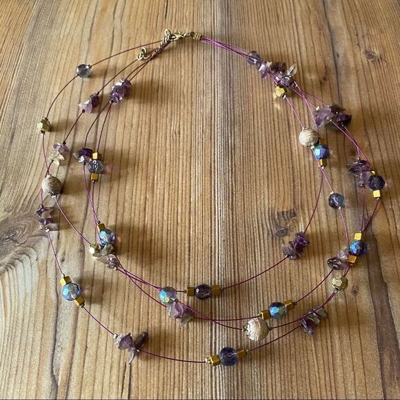 Natural Amethyst Multi Bead Wired Tiered Necklace - Picture 7 of 7
